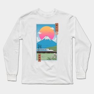 Shinkansen Train in Mt. Fuji Japan Long Sleeve T-Shirt
